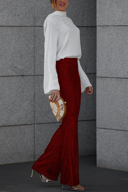 Sequin High Rise Elastic Waist Flare Pants