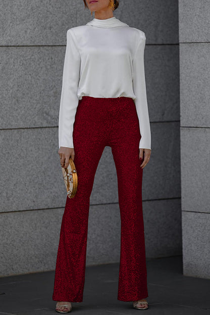 Sequin High Rise Elastic Waist Flare Pants